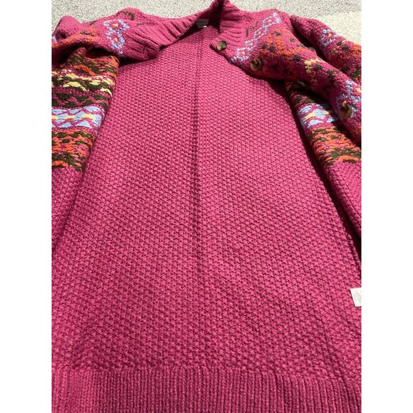 Sundance Long Chunky Fair Isle Button Down Cardigan Sweater Womens Small Pink - Picture 8 of 10